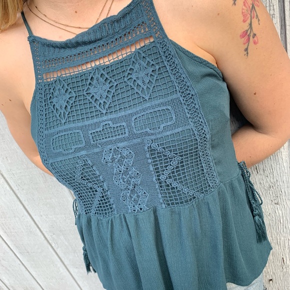 Blue Boho Tank with Tasels - Picture 4 of 5